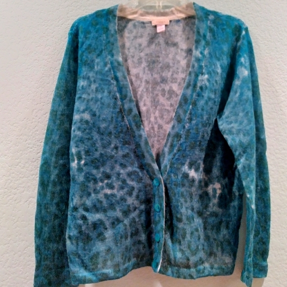 Chicos Animal Print Cardigan Mohair 